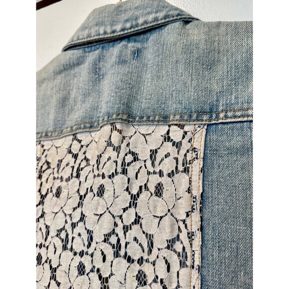 CHIQLE Mini Denim Vest with Lace Floral Back - Picture 8 of 10